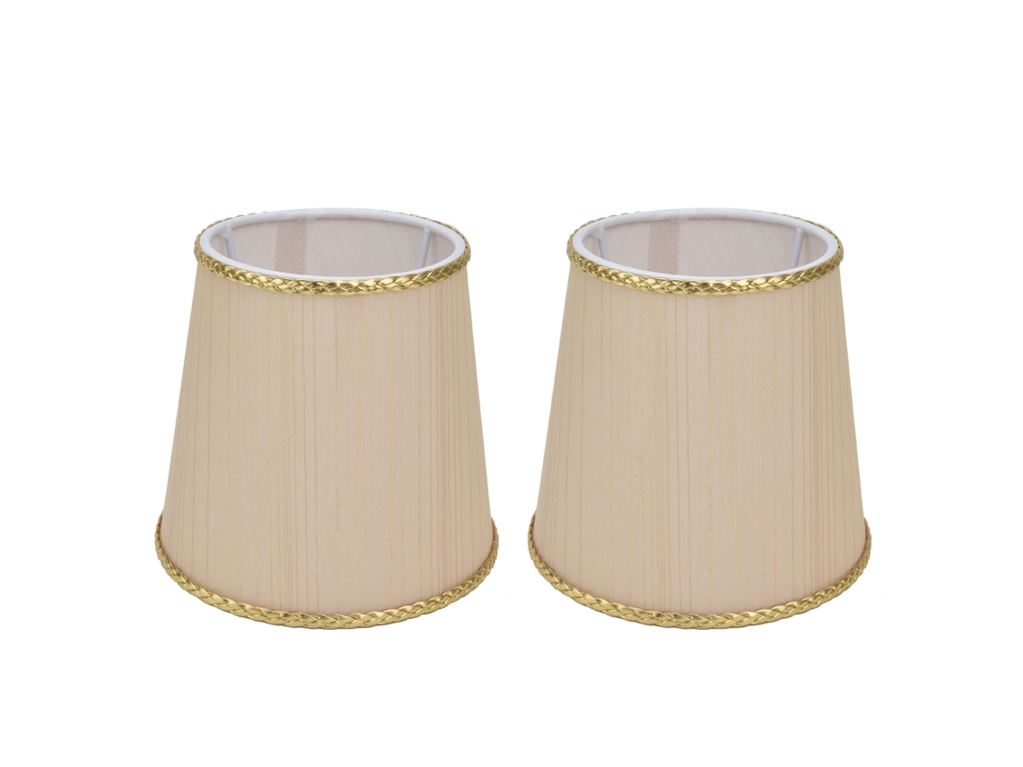 Conjunto de 2 Abajur de Tecido Bege com Borda Dourada Pequeno para Lâmpada E14 Mesa Lustre Parede S/MARCA