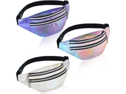 3pcs Bolsas Cintura Holográficas Unisex, Ajustável, Pu Para Viagem, Corrida, Festa (branco, Rosa, Roxo)