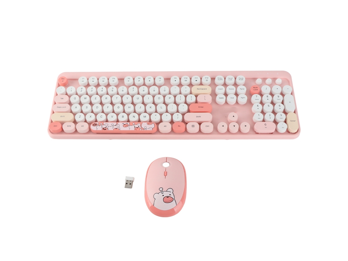 Combo Teclado E Mouse Sem Fio Com Teclas Redondas Retrô E Mouse Óptico 1600 Dpi Para Win E Os X