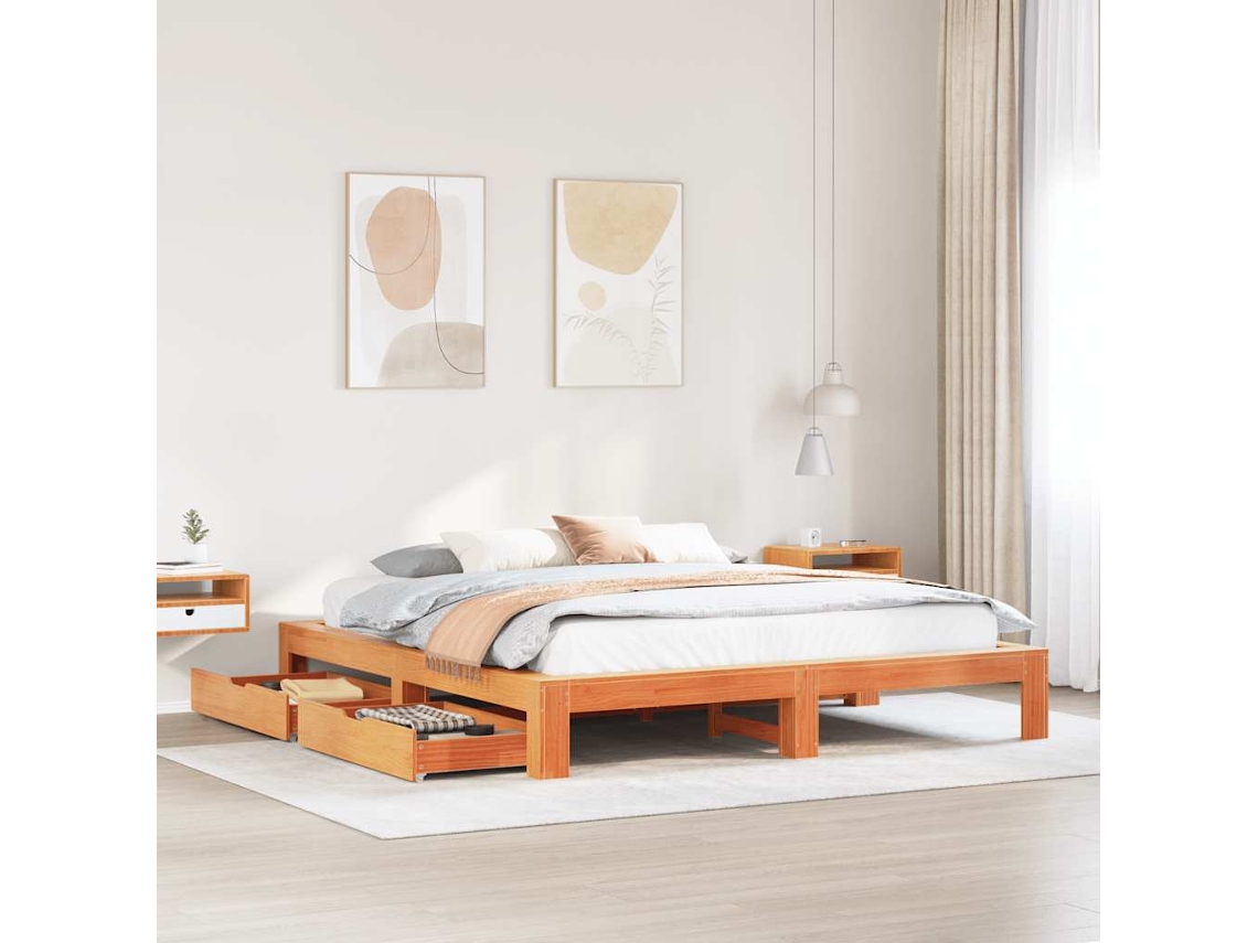 Cama De Casal | Camas Para Quarto | Cama Sem Colchão 180x200 Cm Pinho Maciço Castanho-mel