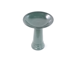 Bebedouro Para Aves Em Cerâmica Artesanal Ø31,5cm H38cm, Verde Escuro Lacado Liso, Resistente Às Intempéries E Ao Gelo, Jardim, Terraço E Varanda
