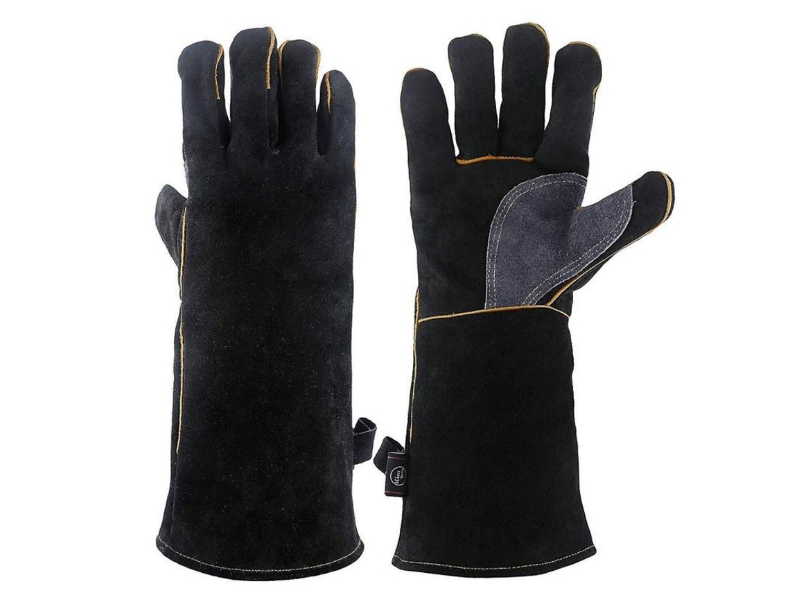 Rebe Couro Luvas Resistentes ao Calor e ao Fogo com Costura Kevlar para Grelhador Forno Fogão Chaminé 16 Polegadas