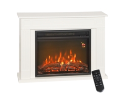 Lareira Elétrica Com 5 Níveis De Chama, Controle Remoto E Temporizador, 98 X 23,5 X 69,5 Cm, Preta E Branca.