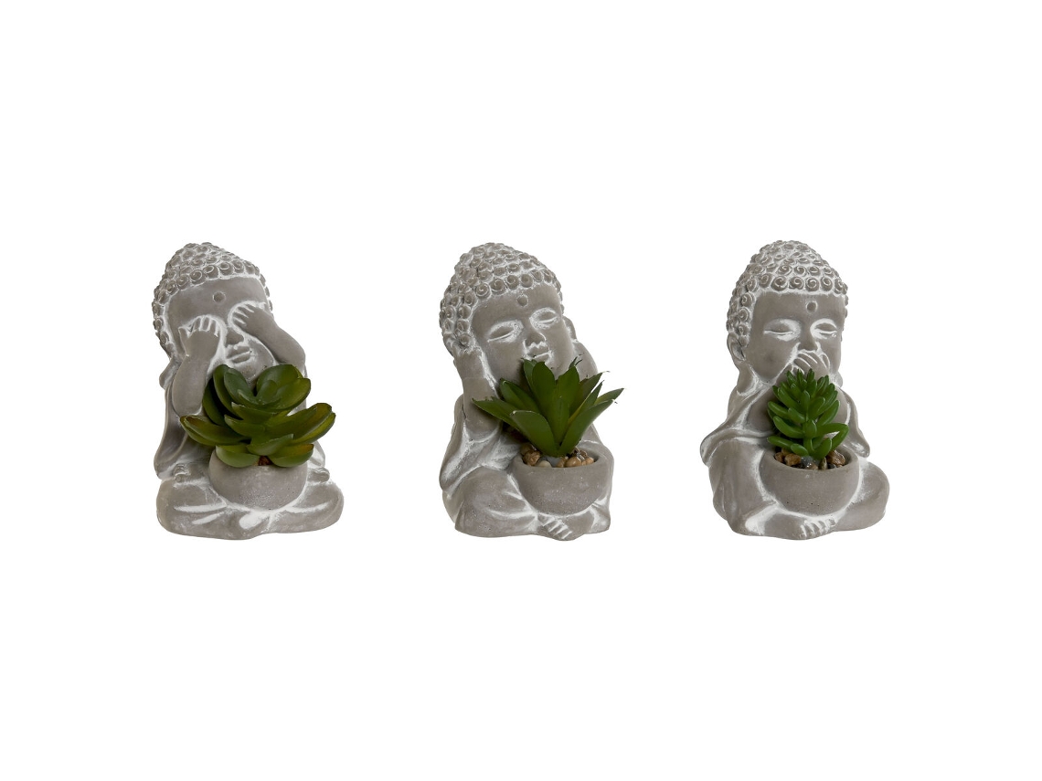 Planta Decorativa HOME ESPRIT Polietileno Cimento Buda Oriental 8,5 x 7 x 11 cm (3 Unidades)