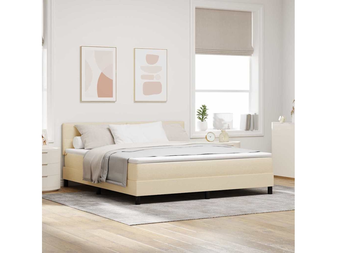 Vidaxl Cama Box Com Cabeceira Manual Creme 180 X 200 Cm Tecido