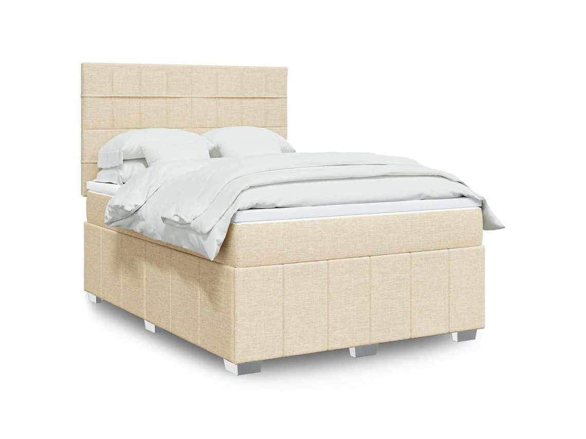 Vidaxl Cama Com Molas/colchão 140x190 Cm Tecido Cor Creme