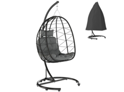 Cadeira Ovo Suspensa Exterior Almofada Carga Máxima 102x102x195cm Cinza Escuro QINGYU TECH