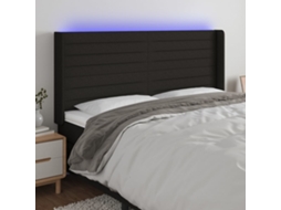 Cabecero con luces LED, tela, 203x16x118/128 cm, negro