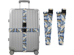 Conjunto De 2 Cintas Bagagem Personalizáveis Com Fivelas Mármore Azul, Dourado E Branco