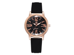 Relógio de Pulso Feminino Moda de Liga com Pulseira Pu Mostrador Redondo Movimento de Quartzo