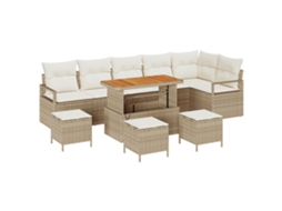 Conjunto 10 Conjunto De Sofá De Jardim Vidaxl Bege Vime Pe (110 X 55 X 71 Cm)