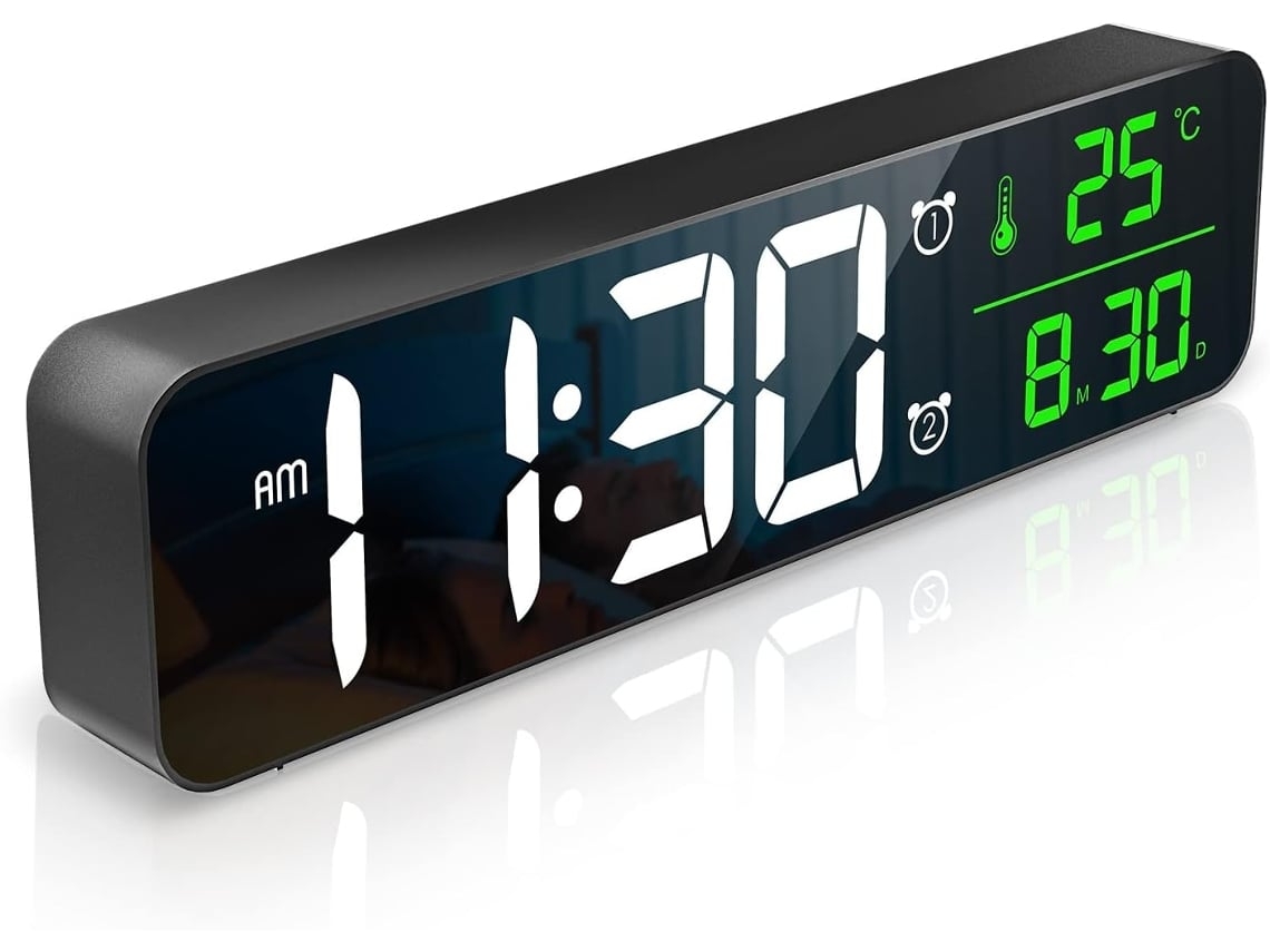 Despertador Digital, Relógio De Cabeceira Led, Relógio De Mesa Espelhado Com Data, Hora, Temperatura