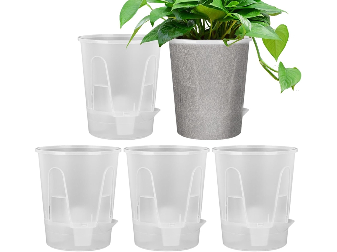 Vaso de Flores com Sistema de Autoirrigação Kit de 5 Vasos com Pires, Kit Moderno para Casa e Jardim para Uso CHABERLU