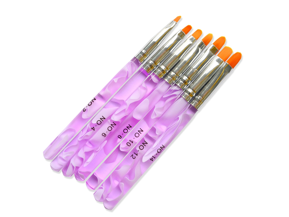 Conjunto Com 7 Pincéis Para Nail Art, Rosa