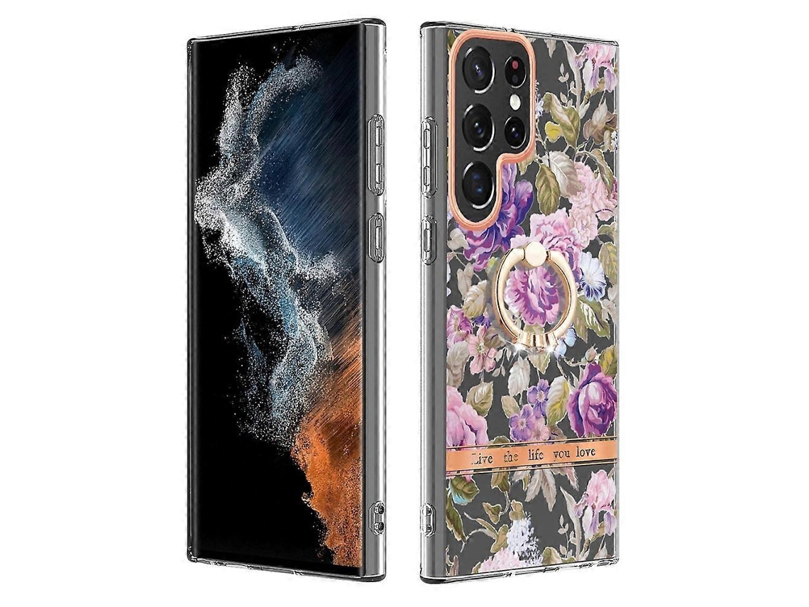 Capa De Tpu Imd Com Suporte De Anel Para Samsung Galaxy S23 Ultra 5g Série Flowers And Plants