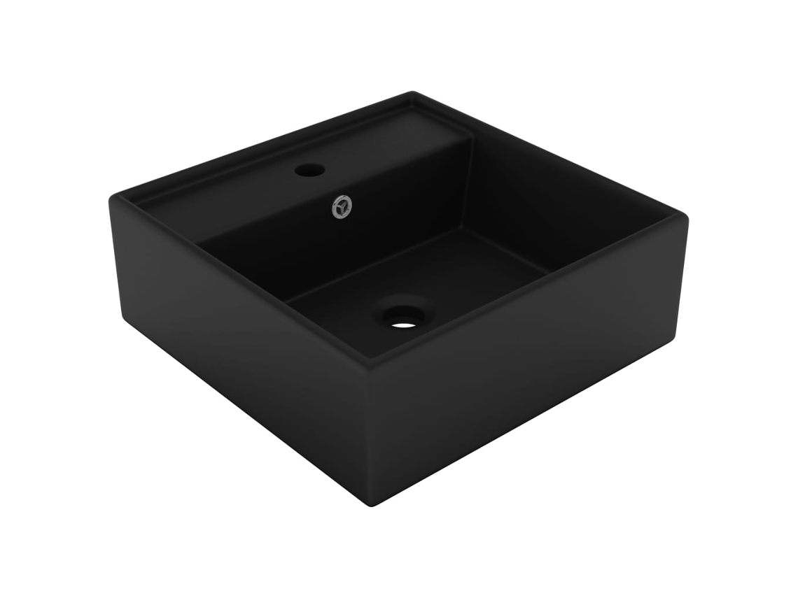 Vidaxl Lavatório Luxuoso Quadrado 41x41 Cm Cerâmica Preto Mate