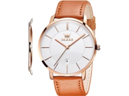 Lurelia Relógio Masculino, Modelo Sony-364, Movimento De Quartzo, Couro, Dourado, Castanho