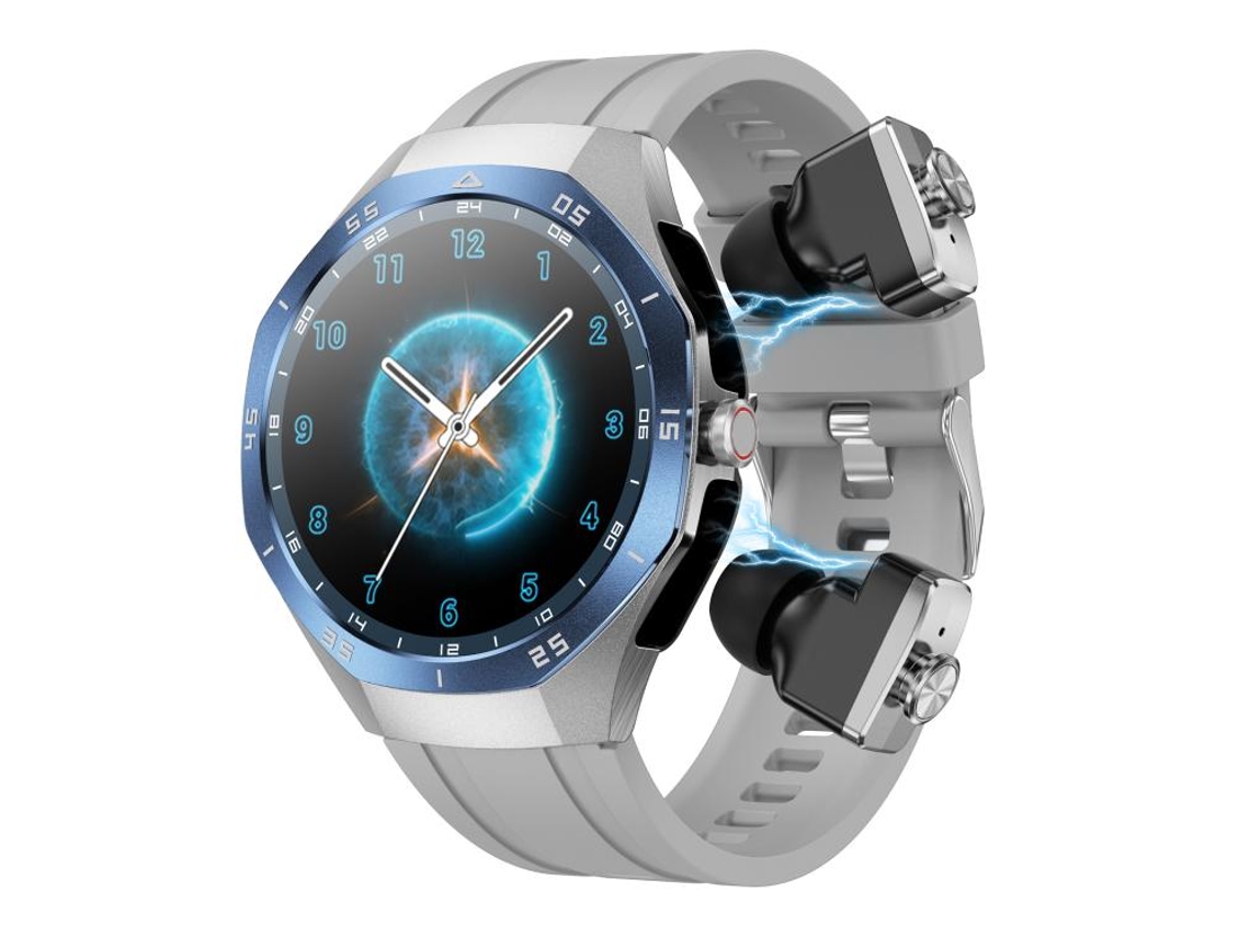 (pulseira De Silicone Prateada) Smartwatch Com Fone De Ouvido Bluetooth Duplo E Monitor De Frequência Cardíaca À Prova D'água Ip67