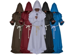 2026 roupa de Monge Medieval com Capuz para Adultos Traje de Cosplay Carnaval Halloween XL Azul