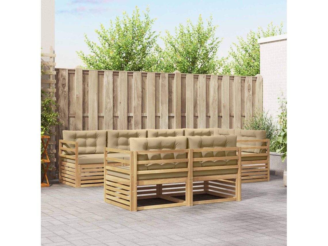 Vidaxl Conjunto De Sofás Para Exterior 7 Unid. Branco E Bege Poliéster