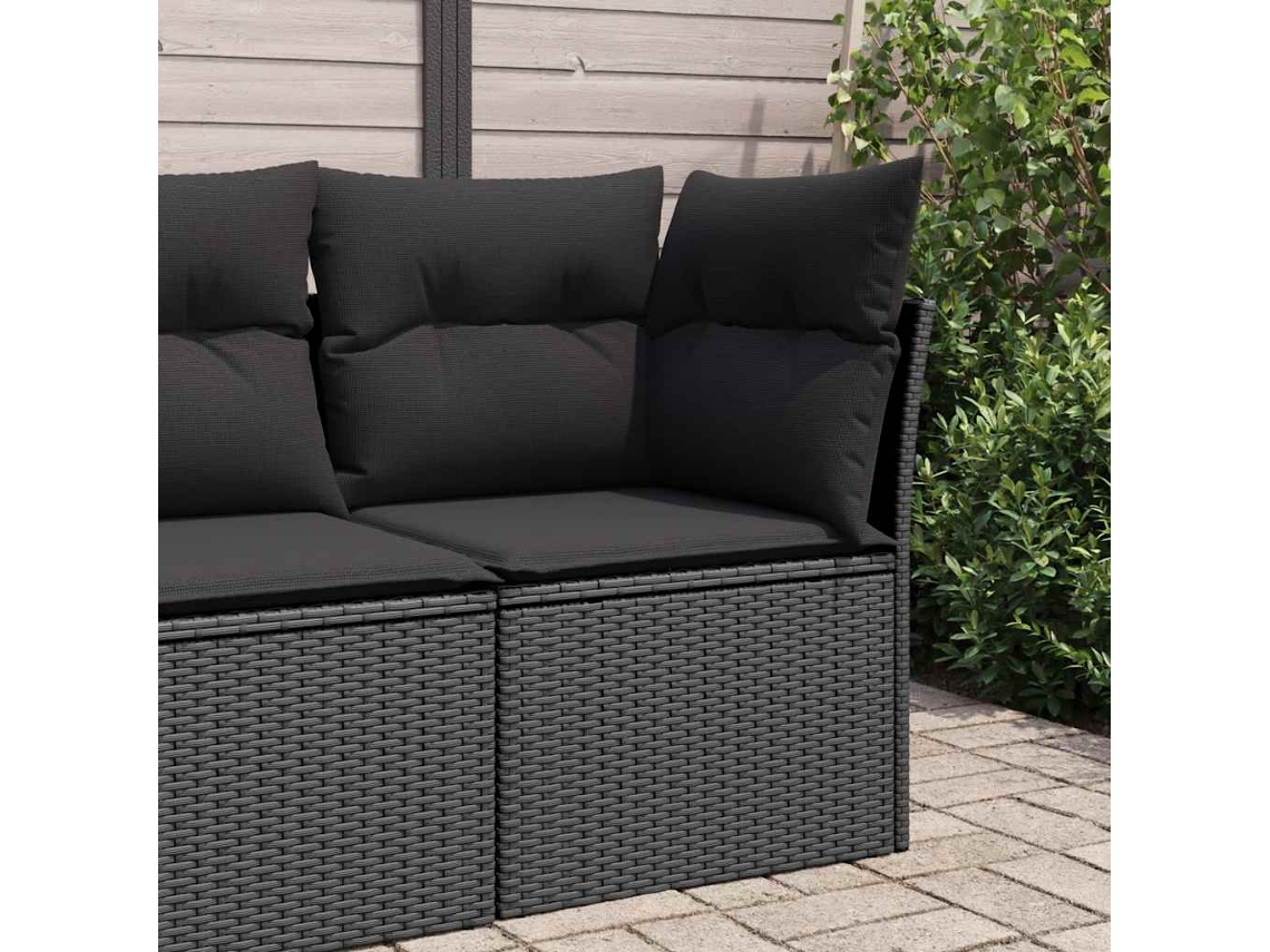 Sofá De Canto P/ Jardim C/ Almofadões Vime Pe Preto Dkd Home Decor