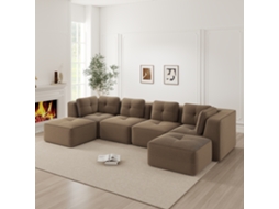 Sofá Modular De Canto, U-forma, Com Ottomana, Sofá Profundo, Design Antiderrapante, Marrom, Corduroy