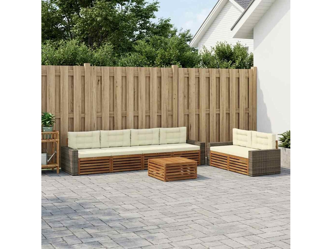 Vidaxl Conjunto De Sofás Para Exterior 7 Pcs Natural E Creme Poliéster