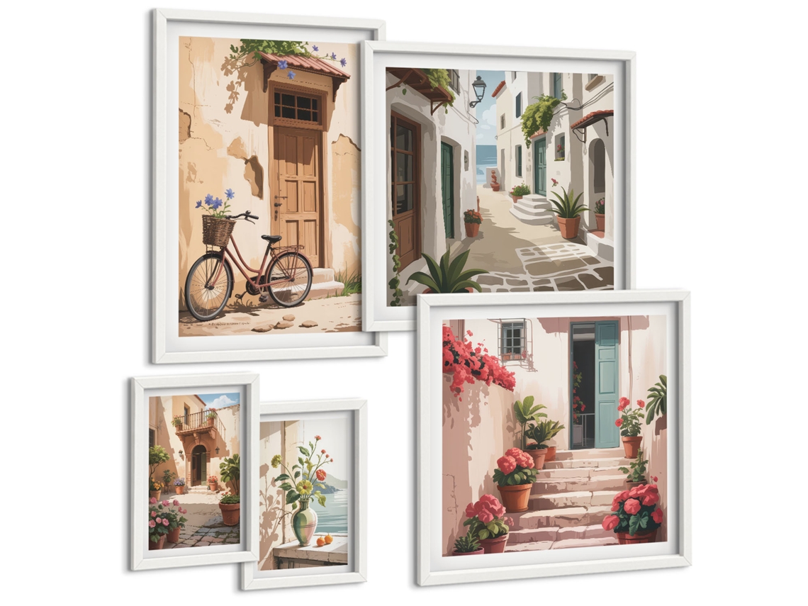 Conjunto De Pinturas Encantadoras Ruazinhas Com Bicicleta Espelharte (5 Peças)