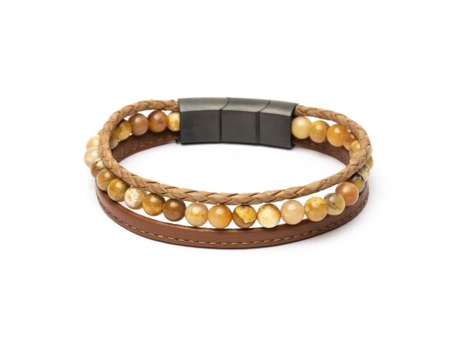 Pulseira Gemini Pulseira Masculina Gemini Tripla Jaspe/couro 21 Cm Preto Ajustável