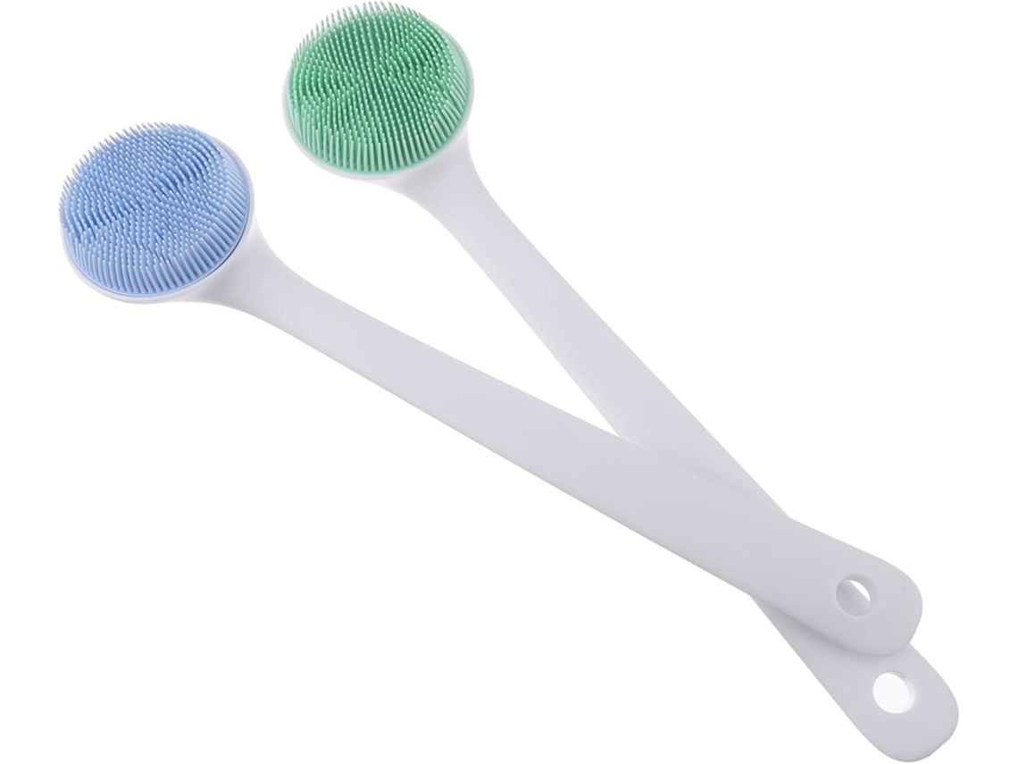 Conjunto De 2 Escovas Banho Com Cabo Longo Para Esfoliar E Massagear A Pele No Chuveiro, Com Gancho