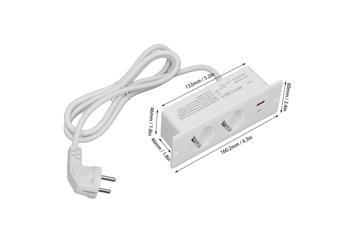 Tomada Embutida 2 Tomadas Com Portas Usb Pd20w 1.5m