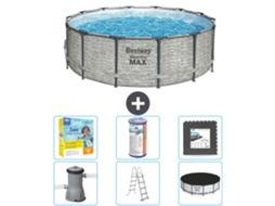 Piscina BESTWAY Round Steel Pro Max Impressão em Pedra 427 X 122 Cm Incluindo Bomba Escada Cobertura Acessórios Cb35