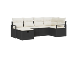 Conjunto 6 De Sofá De Jardim Com Almofadas Vidaxl Preto Rattan Sintético