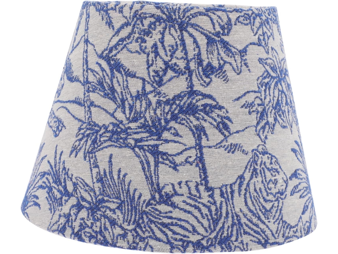 Abajur Compatível Com Soquetes E27 E E14, Em Tecido Azul Com Estampa De Folhas Tropicais. Acabamento.