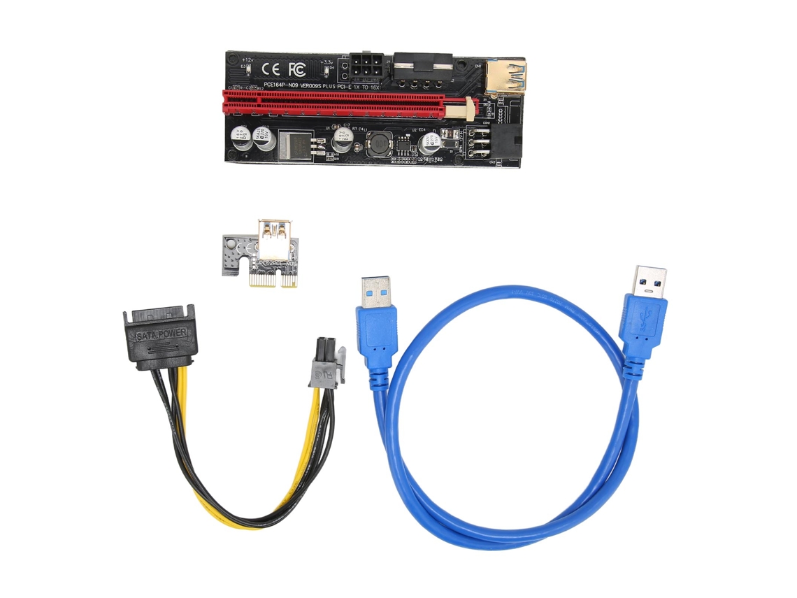 Placa Riser Pcie 1x Para 16x Com 4 Capacitores Sólidos, Cabo Express Usb Gpu De 6 Pinos Azul