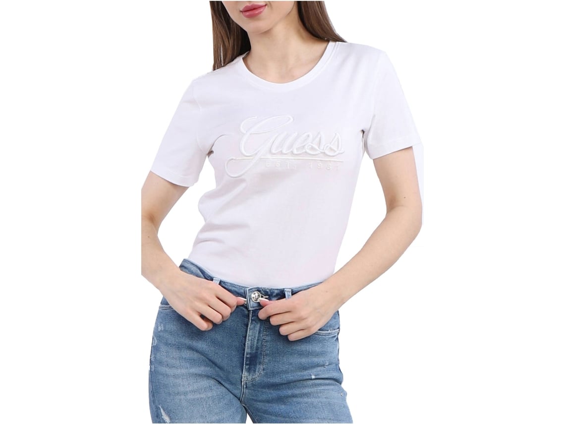 T shirt GUESS JEANS Algod o Mulher XS Branco Worten.pt