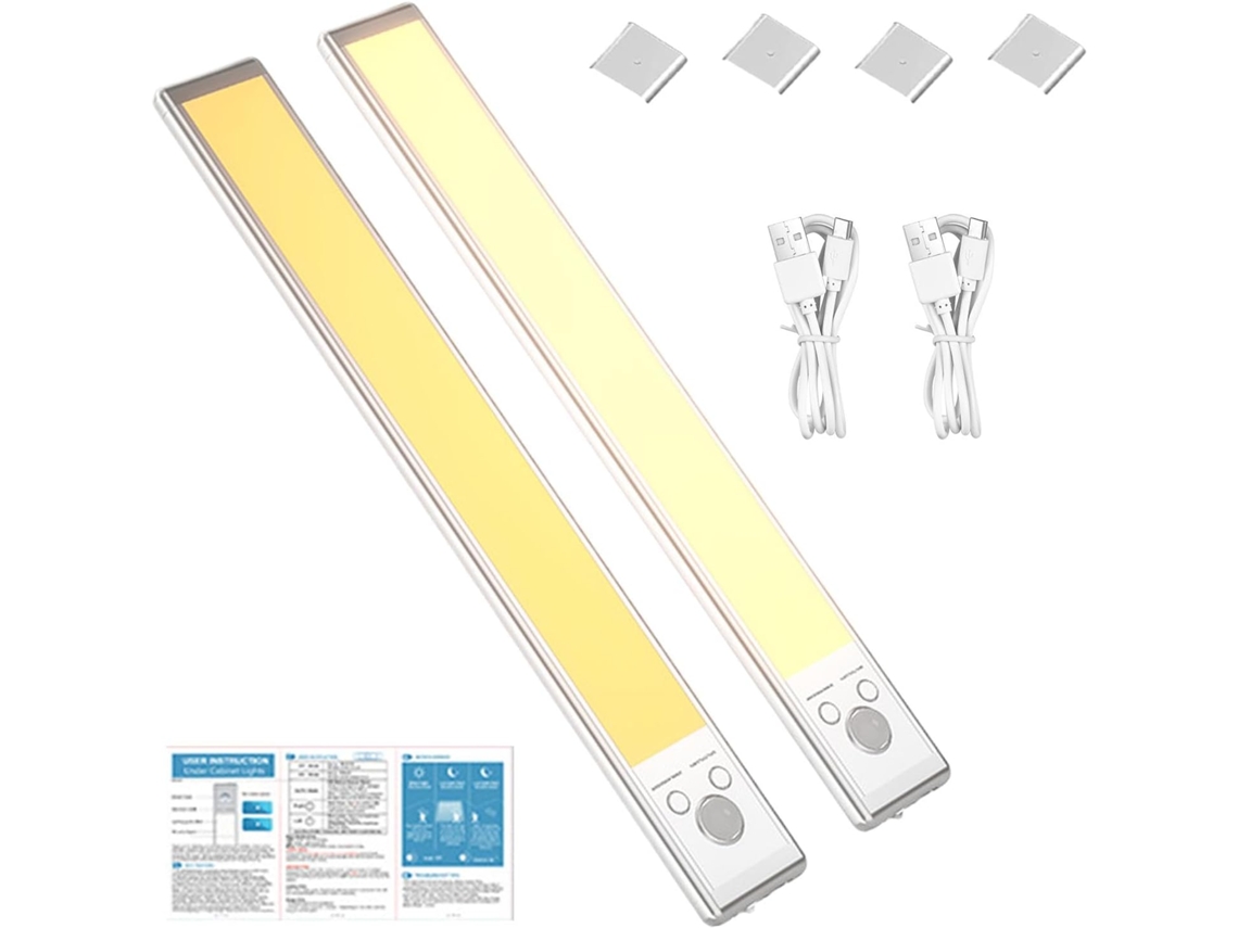 Luminária de embutir com sensor de movimento para guarda-roupa, bateria recarregável de 2200 mAh com 3 núcleos ajustáveis.