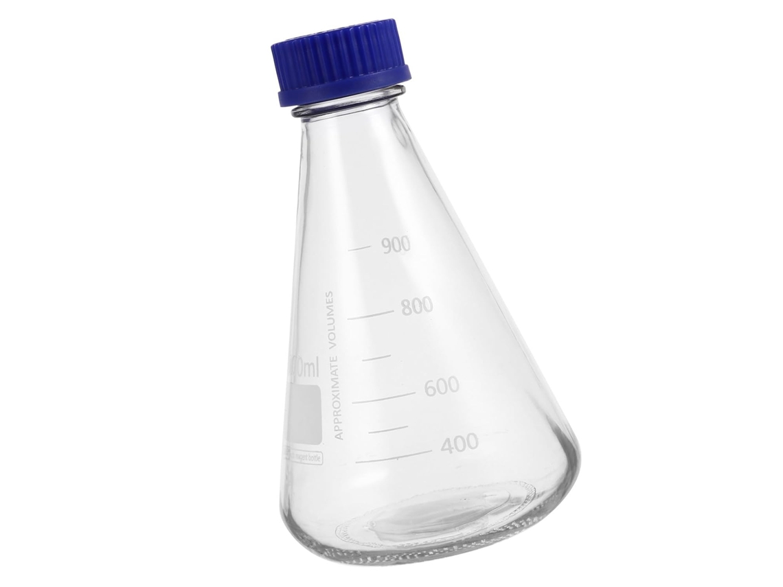 Frasco Cônico De Vidro De 1000 Ml Com Tampa De Rosca, Base Robusta E Fácil De Observar.