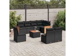 Vidaxl 9 Pcs Conjunto De Sofás P/ Jardim C/ Almofadões Vime Pe Preto