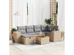 Vidaxl 7 Pcs Conjunto De Sofás P/ Jardim Com Almofadões Vime Pe Bege