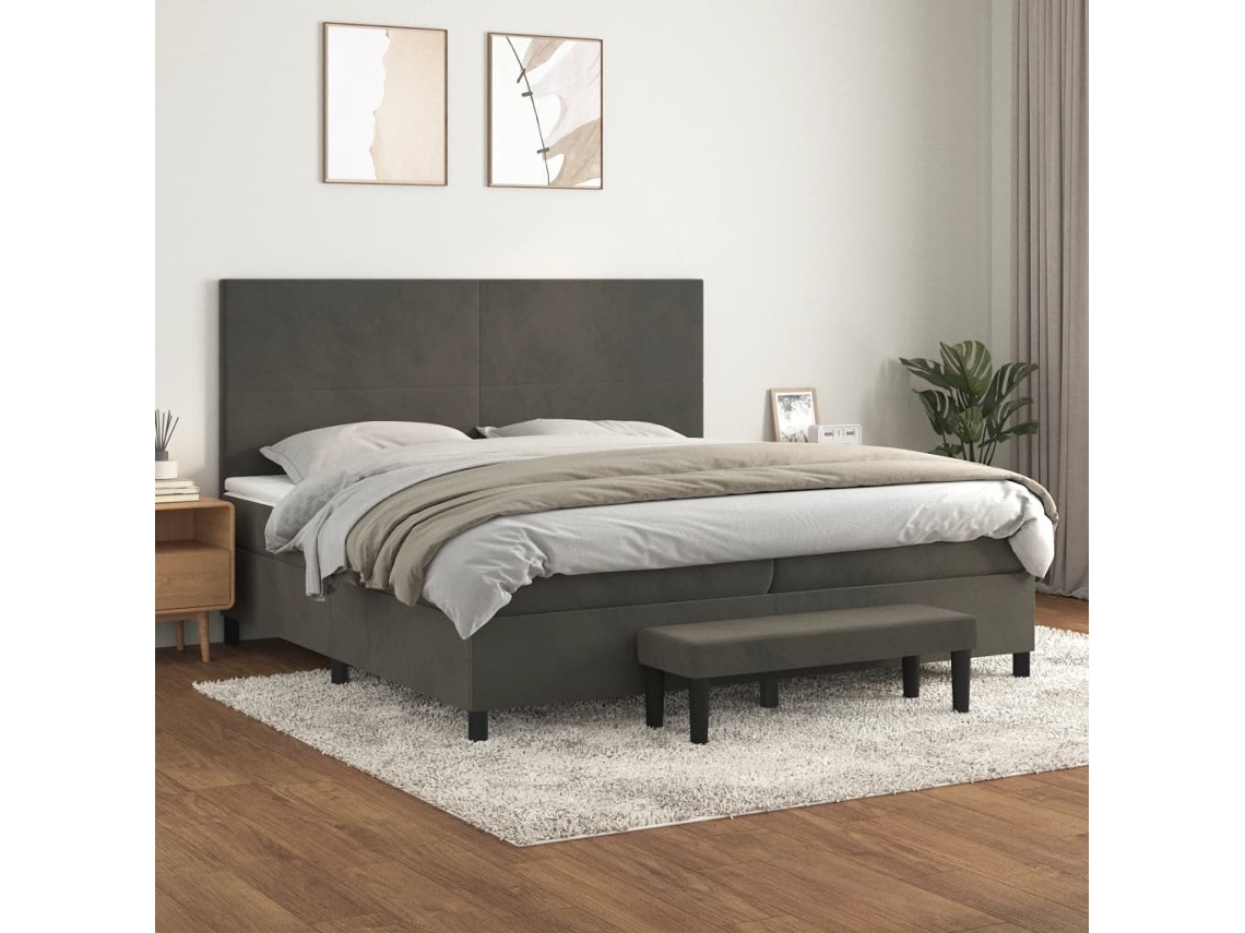 Vidaxl Cama Com Molas/colchão 200x200 Cm Veludo Cinzento-escuro
