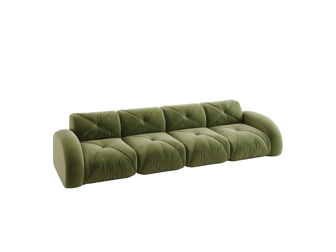 Sofá modular sem moldura, grande e confortável em chenille verde, ideal para sala de estar, design antiderrapante, sem necessidade de montagem.