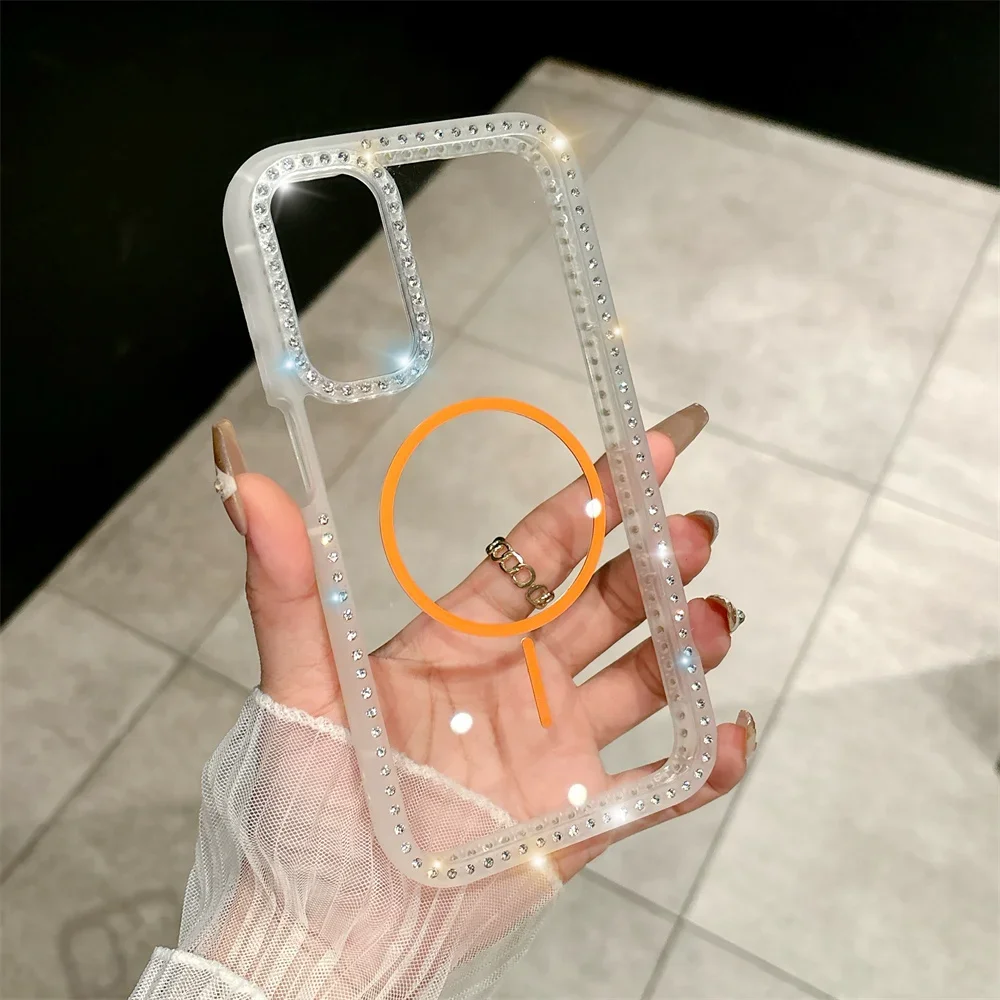 Capa Magnética Transparente Para Celular (samsung S25 Ultra Laranja), Capa Rígida Com Glitter.