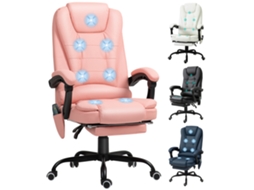 Cadeira de Escritório com 7 Pontos de Massagem com Apoio Retrátil para os Pés, Controle Remoto de Altura Ajustável e Tecido Pu Rosa op