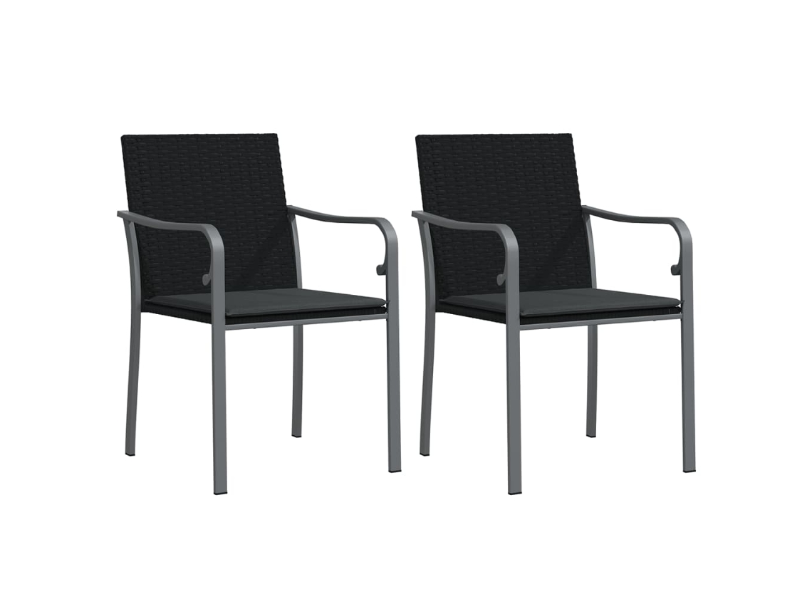 Conjunto de Cadeiras Jardim com Almofadões Vime Pe Preto MAISON EXCLUSIVE 56x59x84 cm