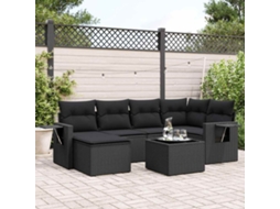 Vidaxl 7 Pcs Conjunto De Sofás P/ Jardim C/ Almofadões Vime Pe Preto