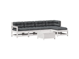 Conjunto 6 Lounge Jardim com Almofadões Pinho VIDAXL Maciço Branco