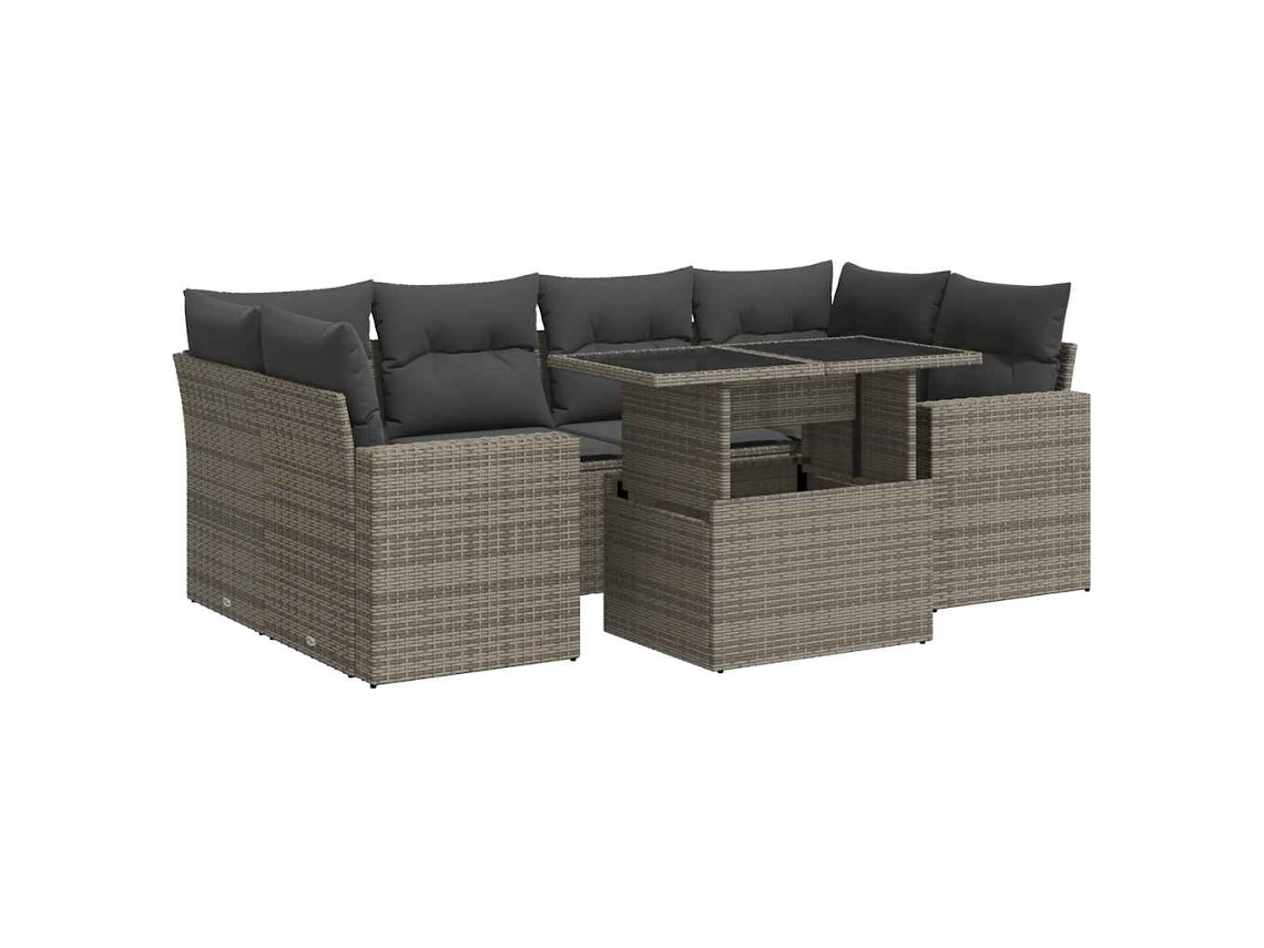 Conjunto de 7 Sofás para Jardim com Almofadões Vime Pe Cinzento MAISON EXCLUSIVE (7 pcs)