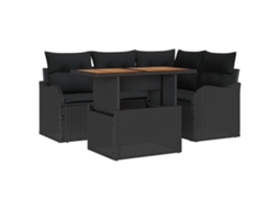 Conjunto 5 Conjunto De Sofá De Jardim Vidaxl Preto Vime Pe (100 X 55 X 73 Cm)