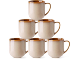 Conjunto De 6 Canecas De Cerâmica Para Café, 350ml, Com Alça Grande Ergonômica, Próprias Para Lava-louças.